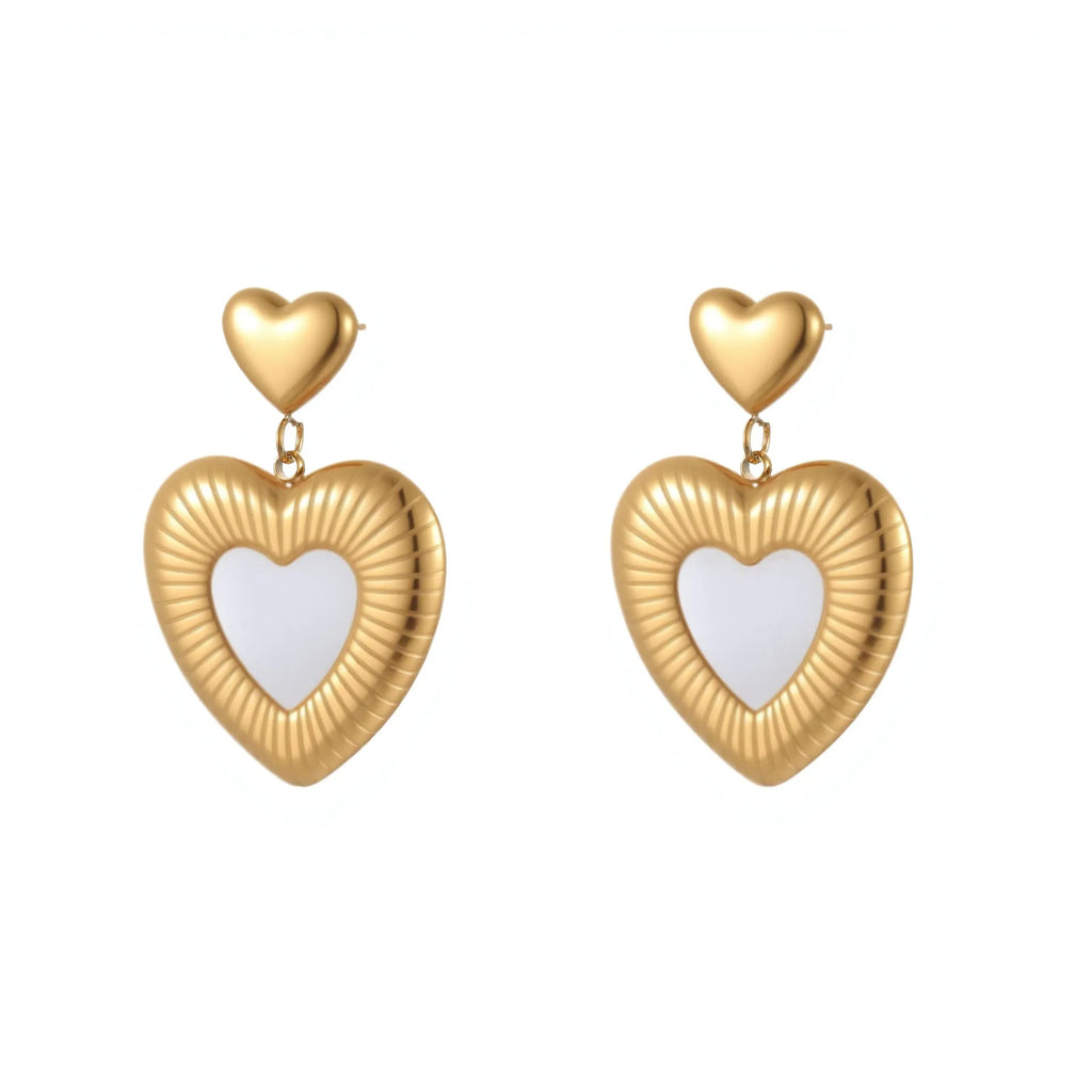 Gold-colour heart-shaped stainless steel earrings for women with electroplated finish