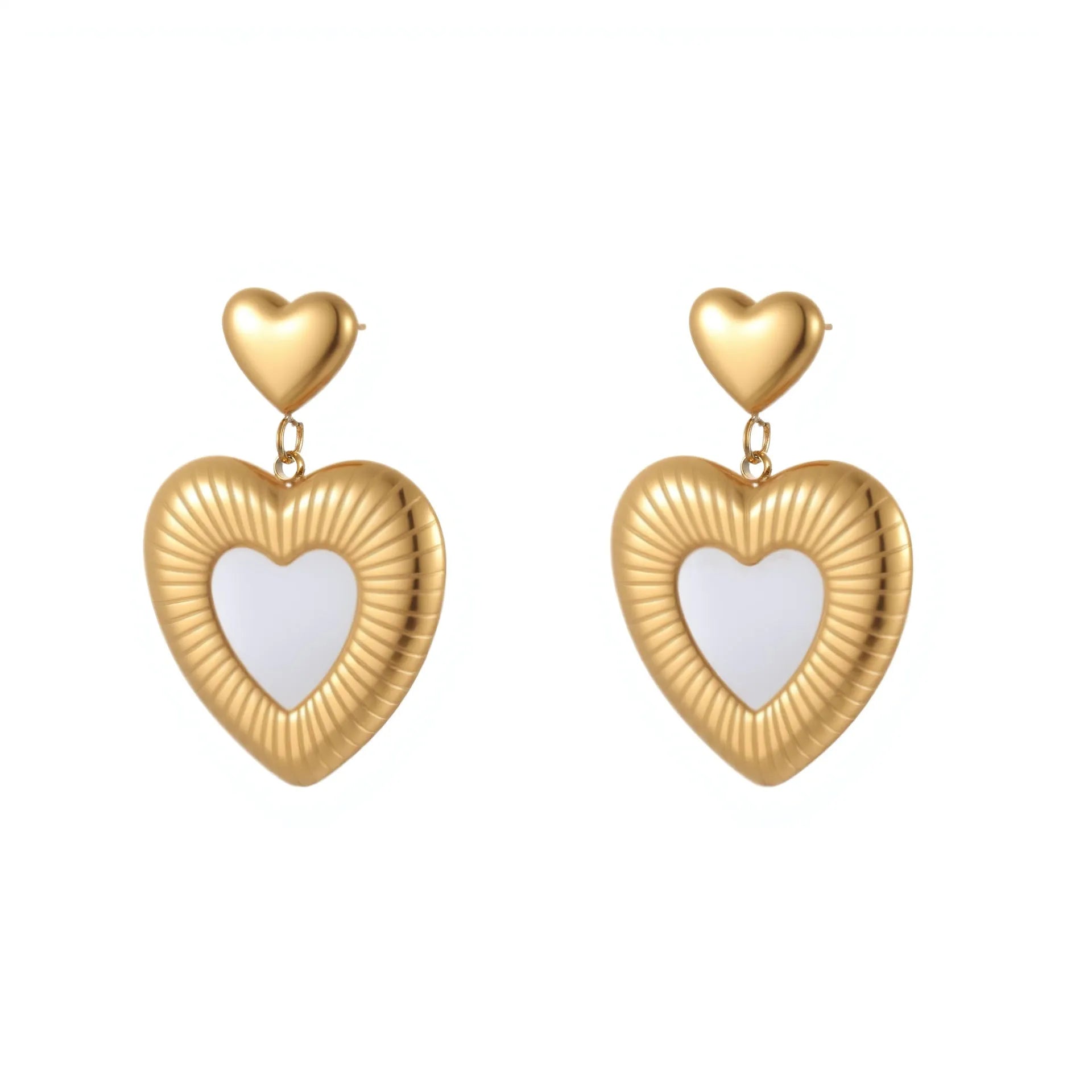 Gold-colour heart-shaped stainless steel earrings for women with electroplated finish