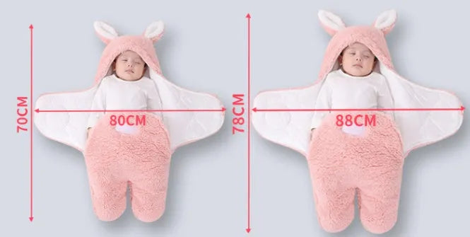 Baby newborn thickened out wrap swaddle sleeping bag in blue lamb wool, suitable for winter, size 0-3 months.