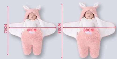 Baby newborn thickened out wrap swaddle sleeping bag in blue lamb wool, suitable for winter, size 0-3 months.
