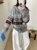 Plus size women's brocade sweater coat with geometric pattern in milky white or grey