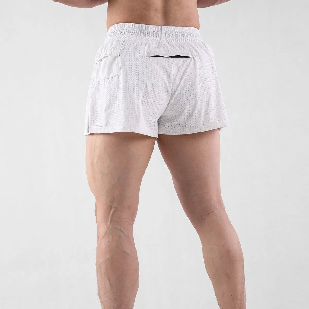 Men's quick-drying nylon shorts in white and black colours with sport leisure styling