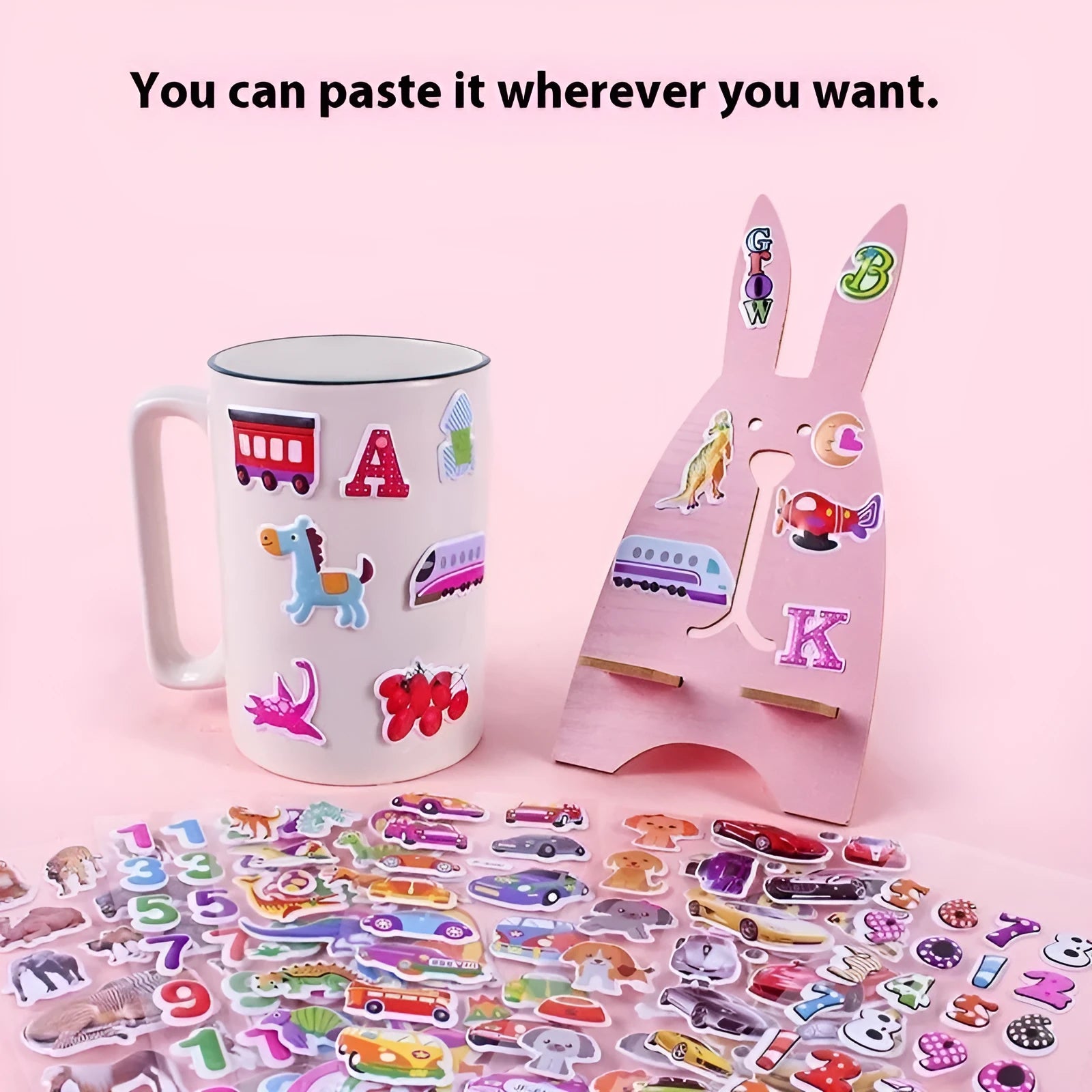 Children's 3D cartoon bubble reward stickers in mixed colours on white background