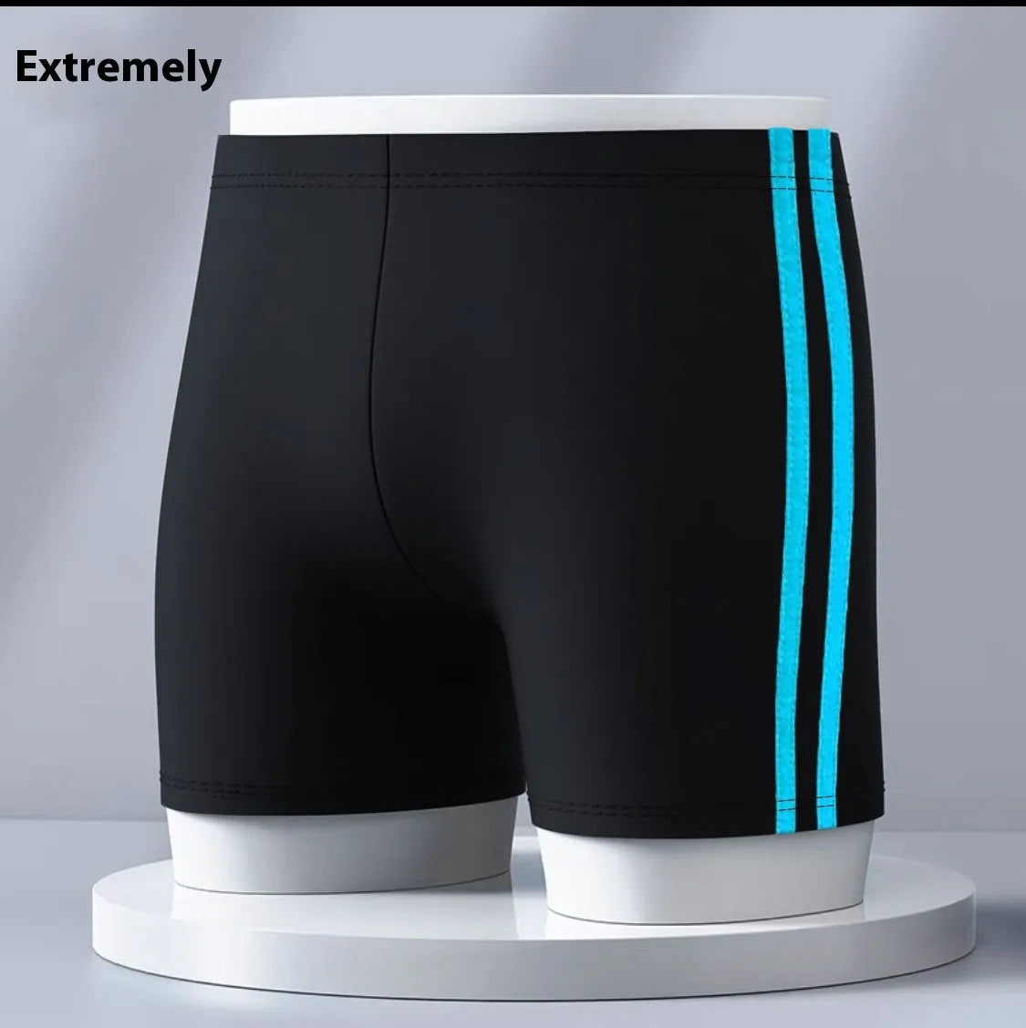 Anti-embarrassment boxers swimsuit for men plus size L XL dark blue polyester polypropylene hot spring swimming trunks