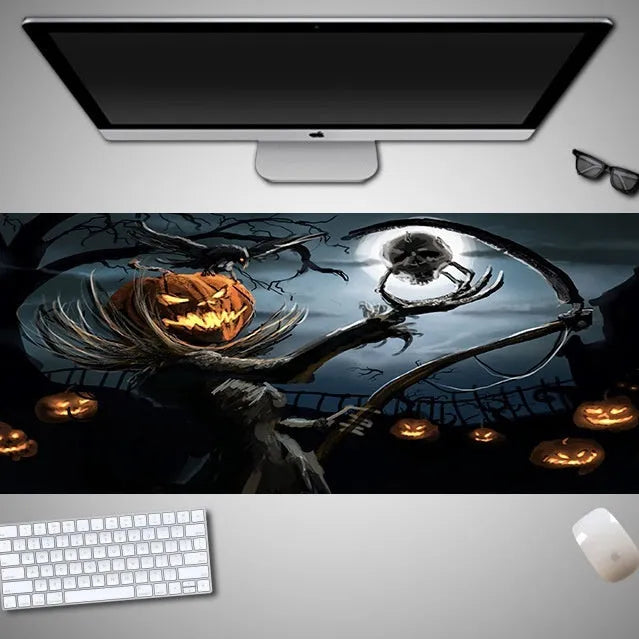 Oversized Halloween computer mouse pad with seasonal graphics and non-slip rubber base