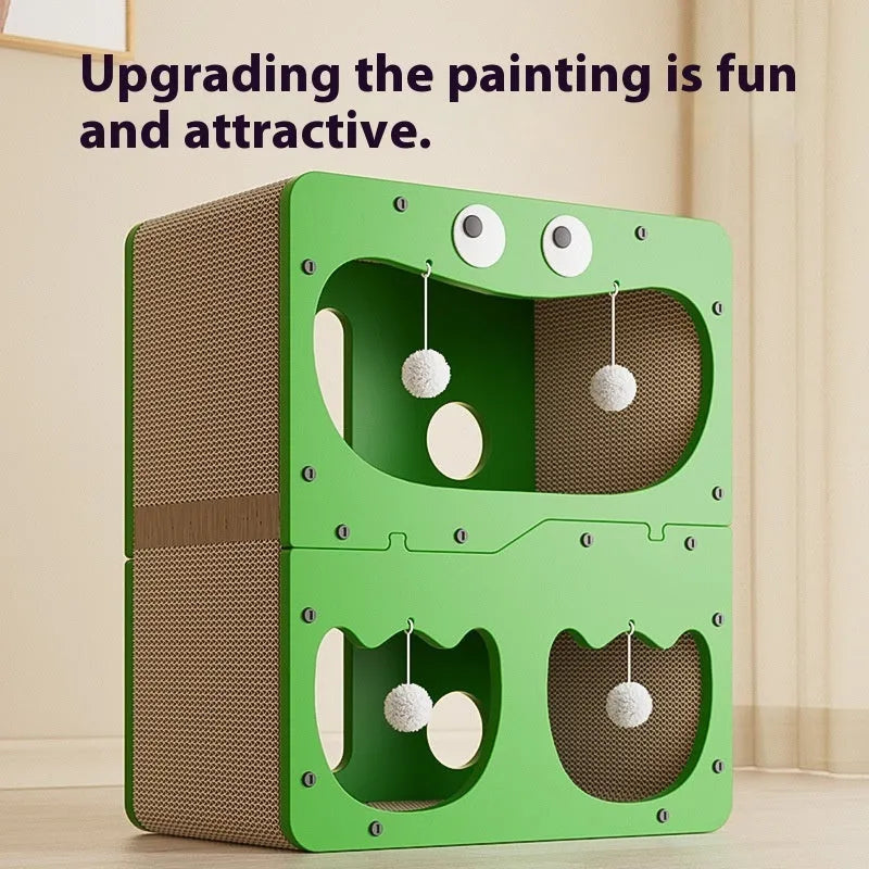 Double layer cat scratching board with built-in nest in owl design style