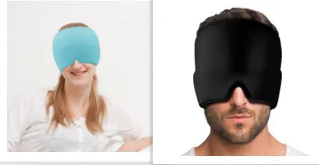 Black elastic gel cold compress eye mask for headache relief with measurements