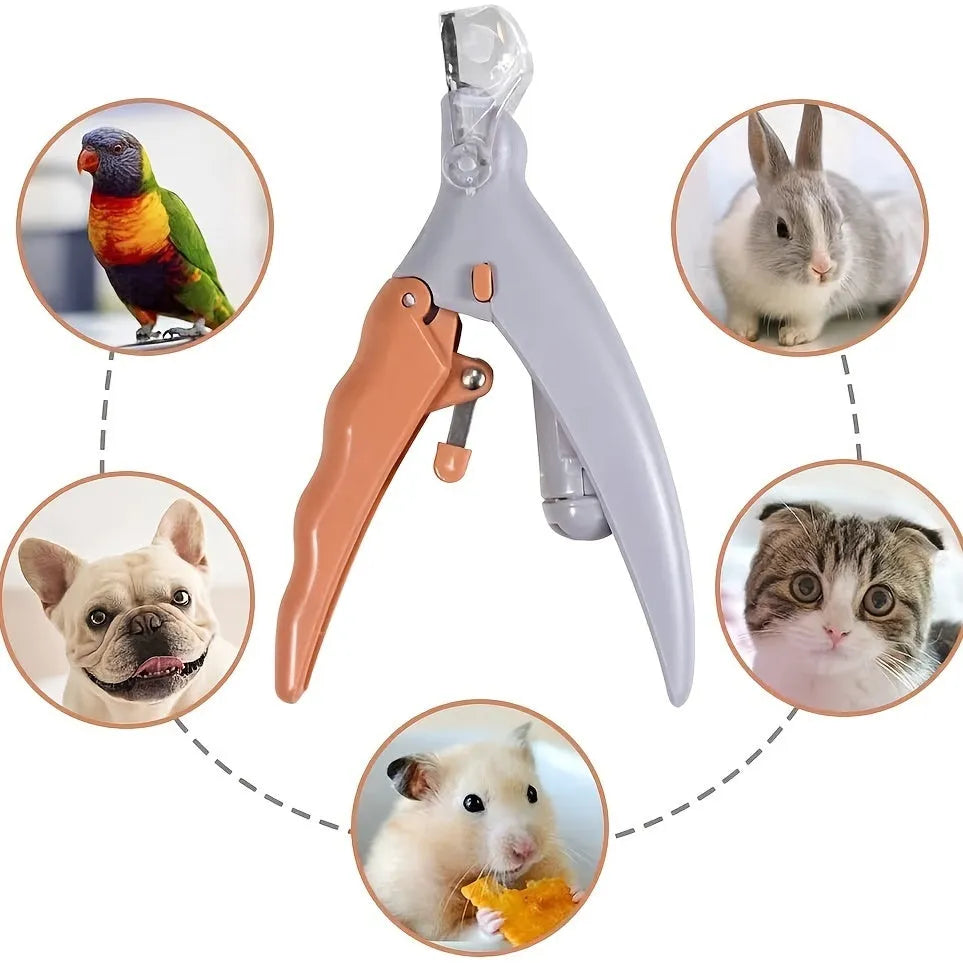 Yellow LED pet nail trimmer with magnifying glass and hardened steel blades for dogs and cats