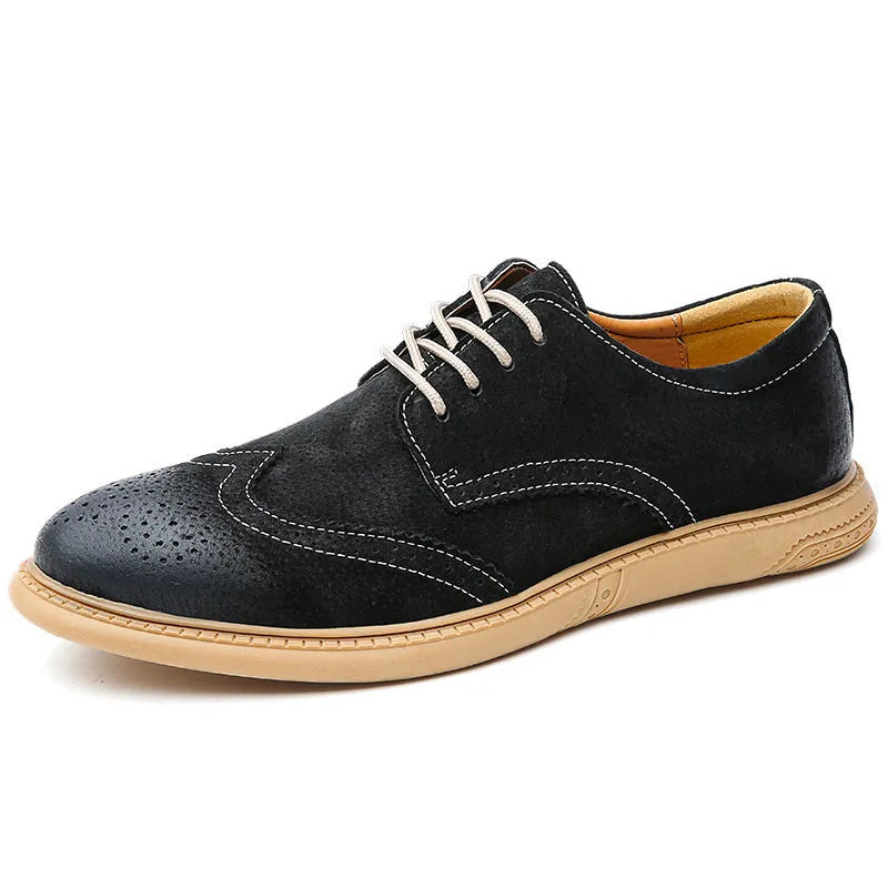 Men's black genuine leather business shoes with lace-up design and rubber soles