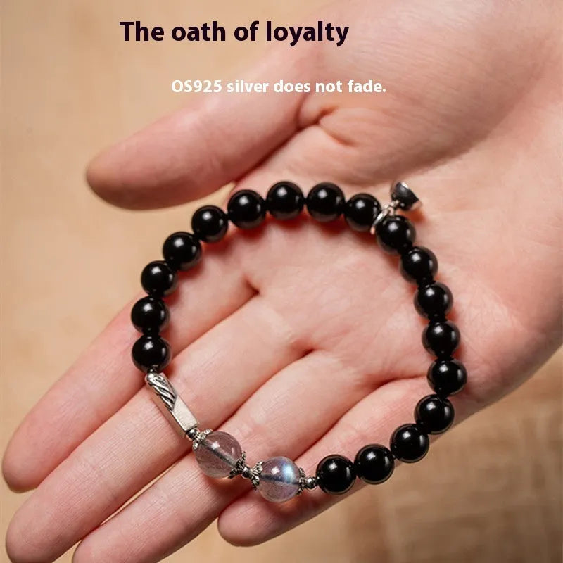 Obsidian Buddha beads couple bracelet DIY set showing 10mm and 8mm bead sizes in national style design