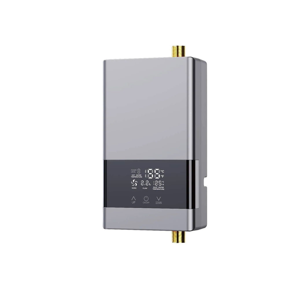 Household instant electric water heater with touch remote control and LED display in gold finish