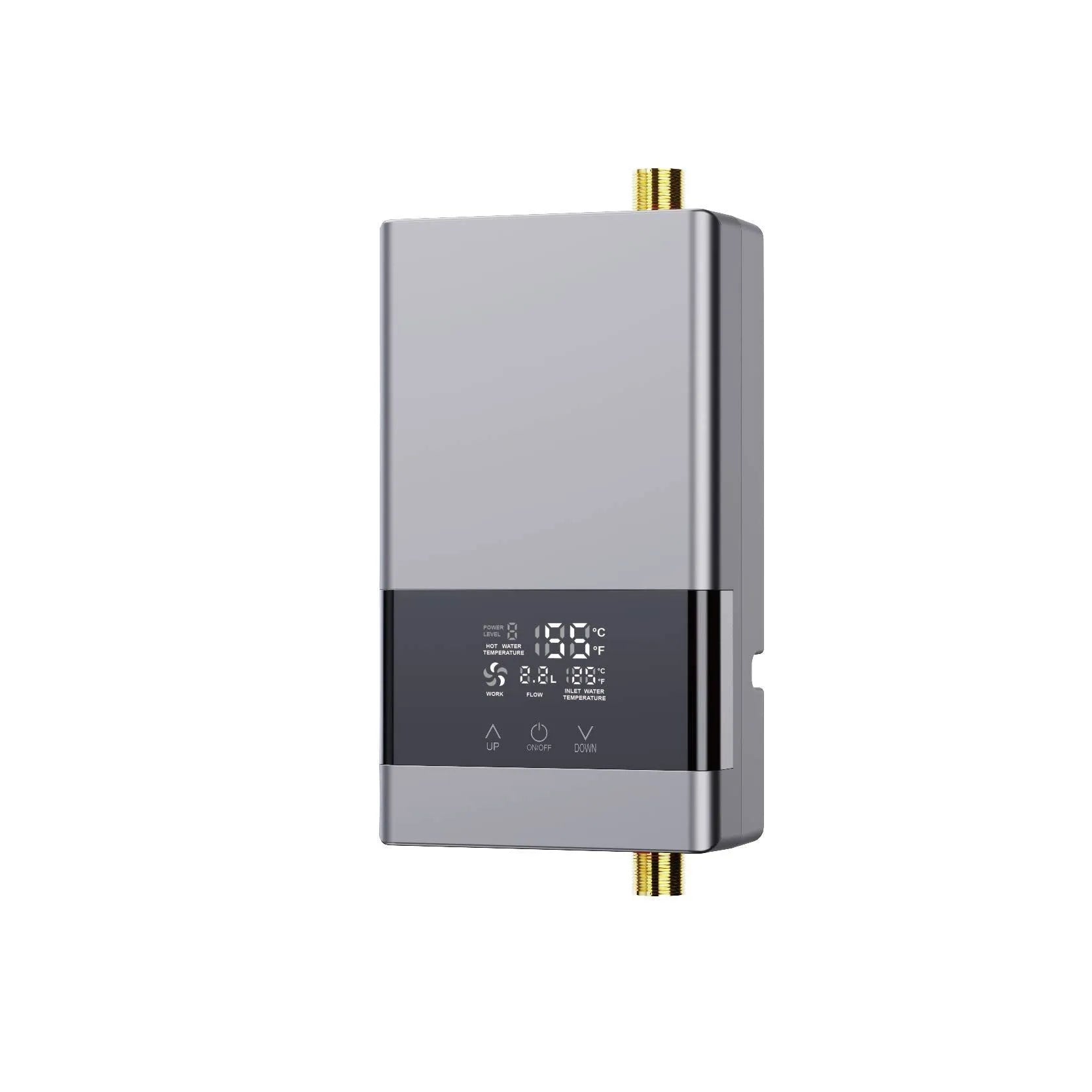 Household instant electric water heater with touch remote control and LED display in gold finish