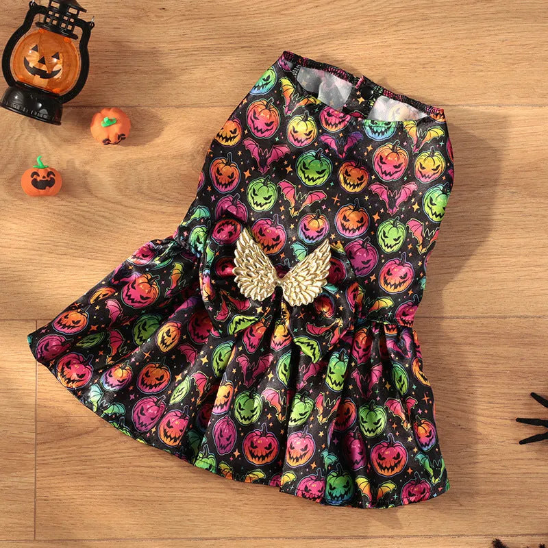 Halloween dog costume with angel wings in bright pumpkin or bright bat colours