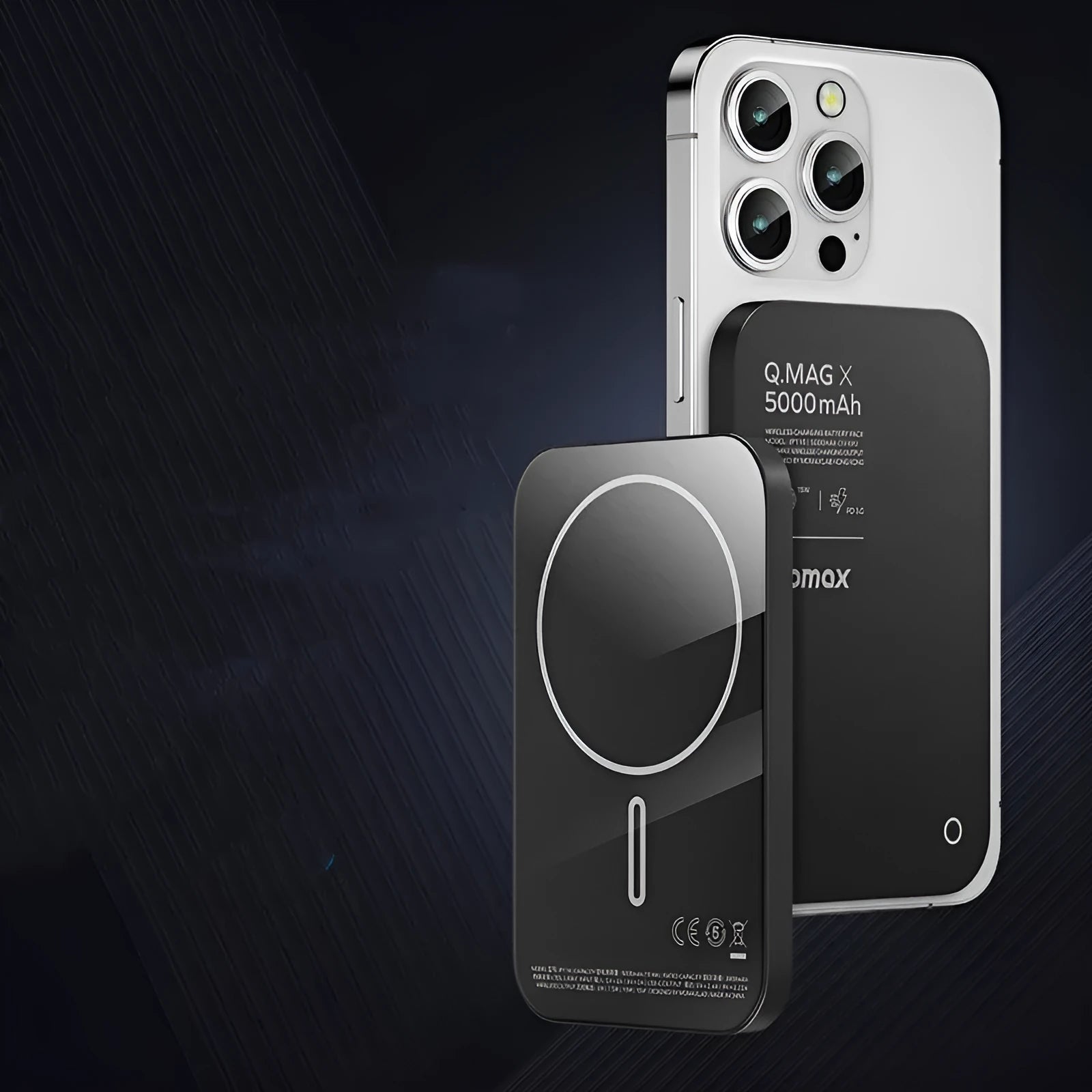 Alloy magnetic wireless power bank in black and titanium gold colours showing creative design