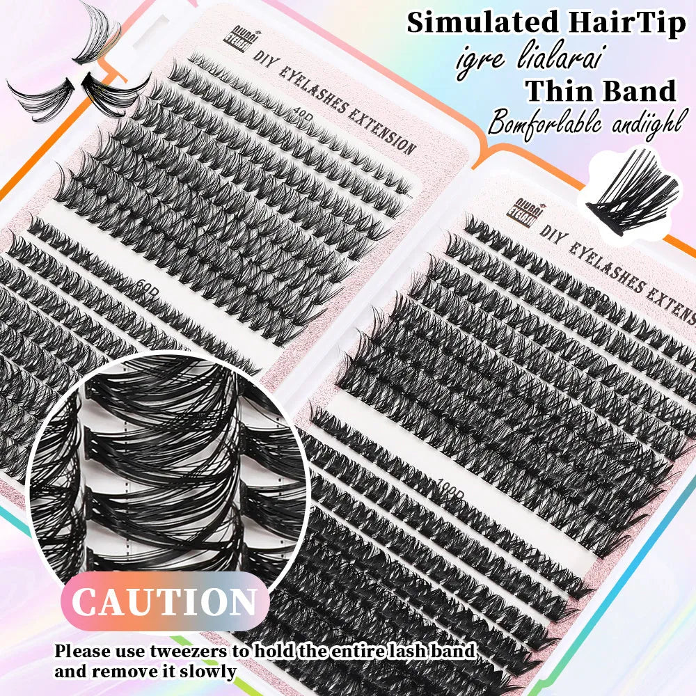 32 row book cluster eyelash set with 640 segmented lashes in two styles for DIY lash extensions