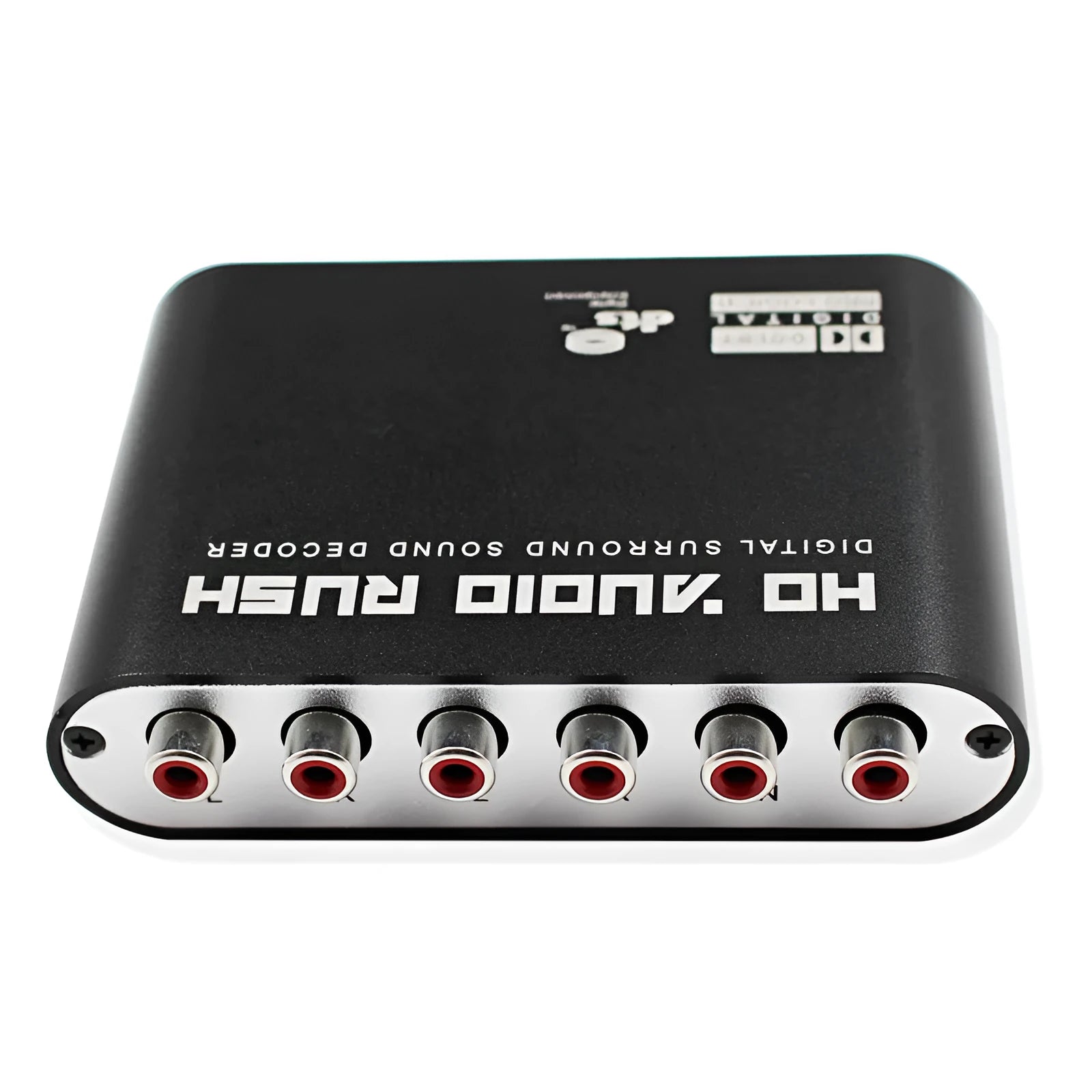 Black DTS Dolby Digital audio decoder with optical and coaxial inputs for 5.1 channel surround sound conversion