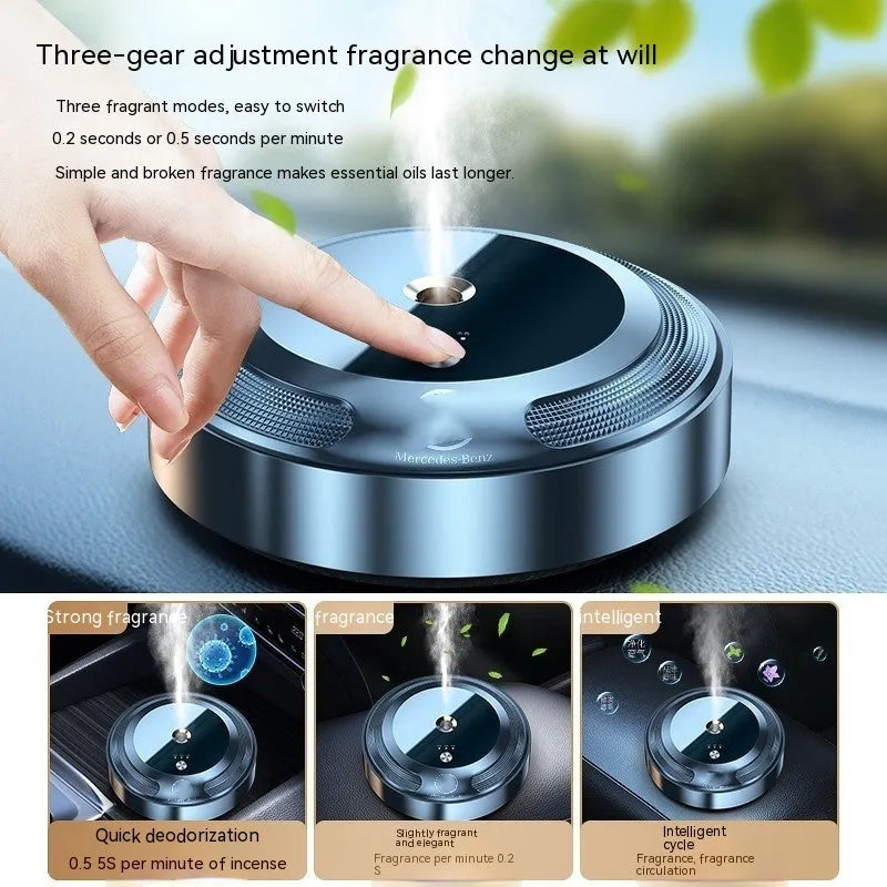 Seven-mode car air freshener diffuser with metal construction and zinc alloy shell