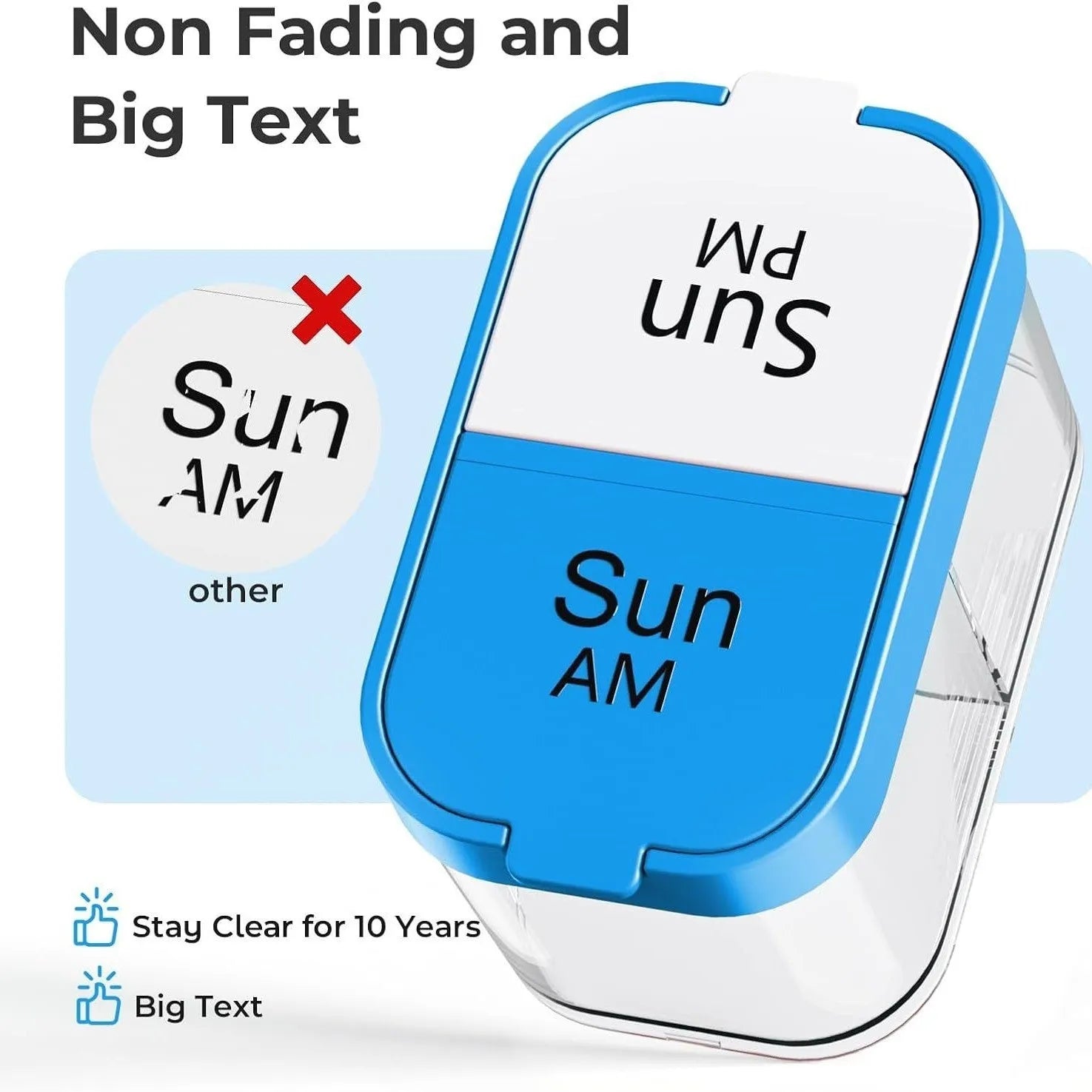 White and rainbow coloured extra large plastic pill organiser box with 14 removable compartments