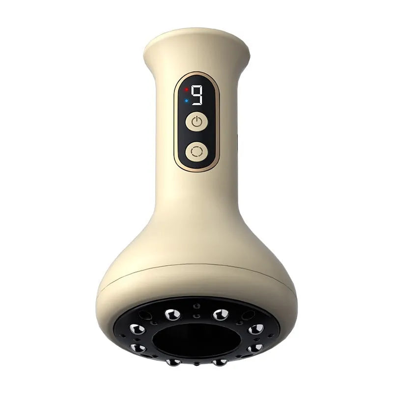 Light yellow BG01 smart cupping device with UK plug and charging cable on a surface