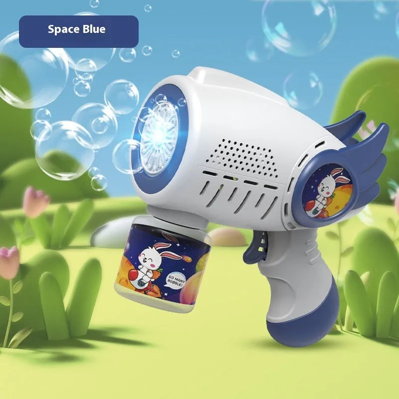 Electric bubble maker toy with luminous bubble blowing gun in pink and blue colour options