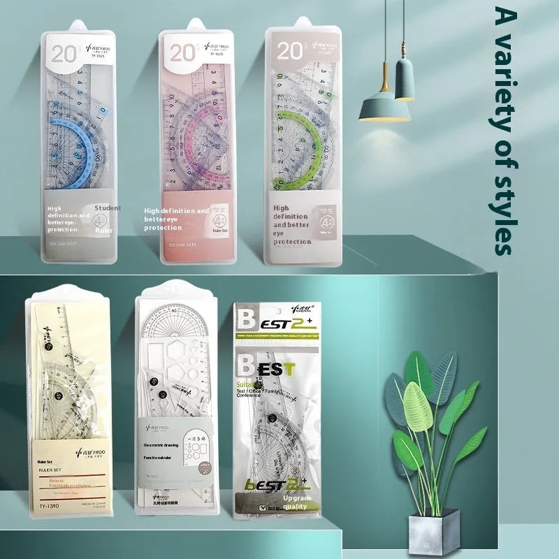 Youpai transparent acrylic drawing ruler sets with square protractor for geometry