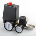 European style air compressor pressure switch with 12mm connector and voltage selector.