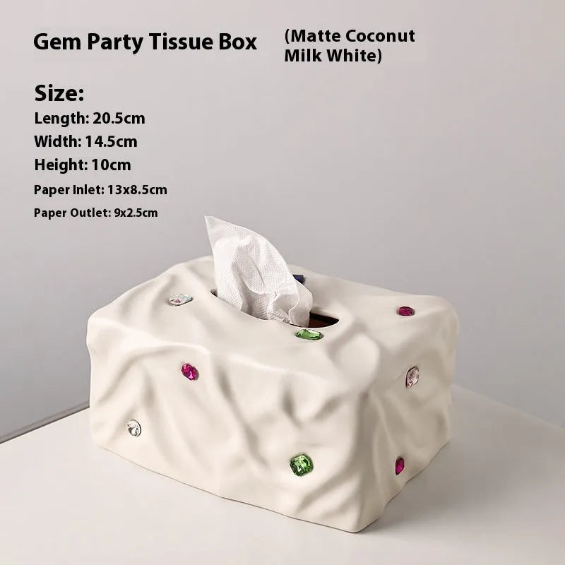 Ceramic tissue box in matte coconut milk white or silver electroplated finish