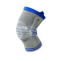 Cotton knee pad with silicone massage spring bar shock absorber in black and gray colour.
