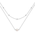S925 sterling silver double layer necklace with twin geometric pearls in gold or white gold plating.