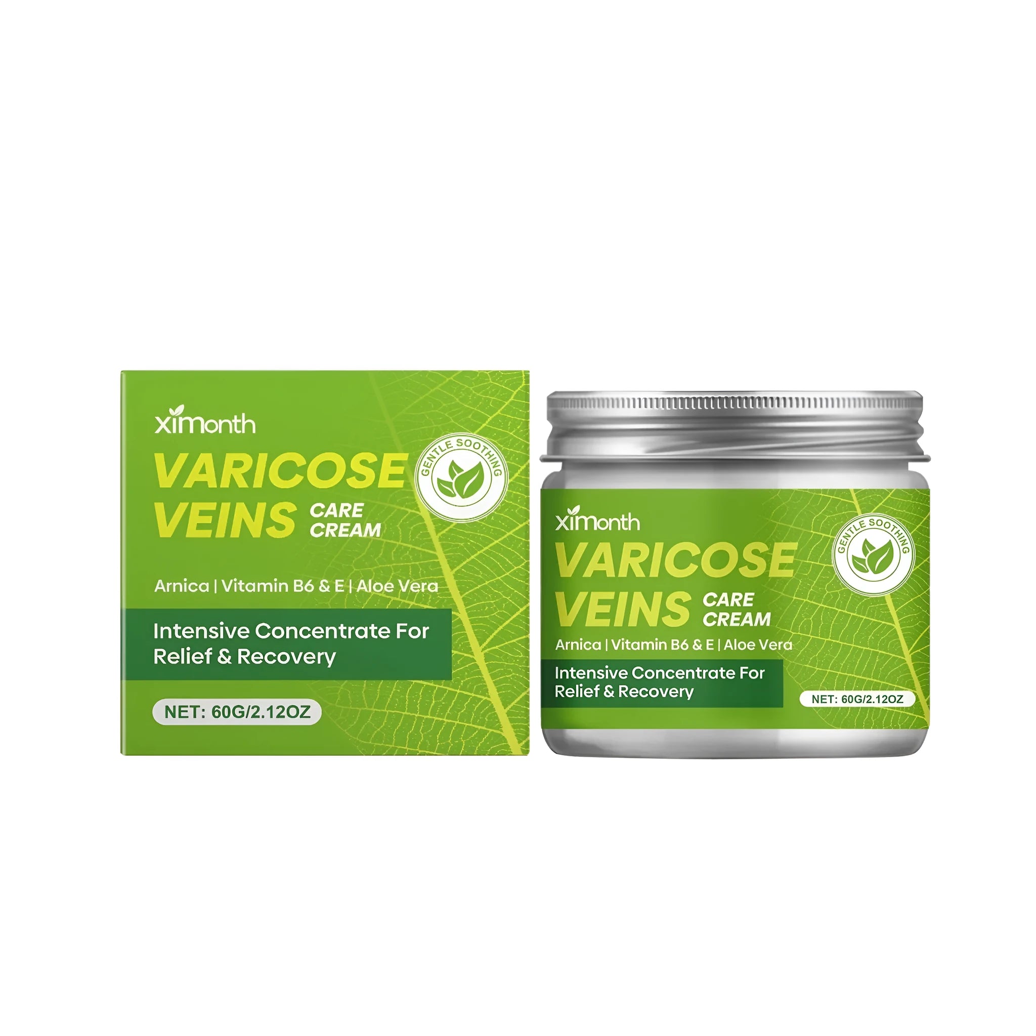 60g tube of varicose veins relief cream with arnica and vitamin E ingredients