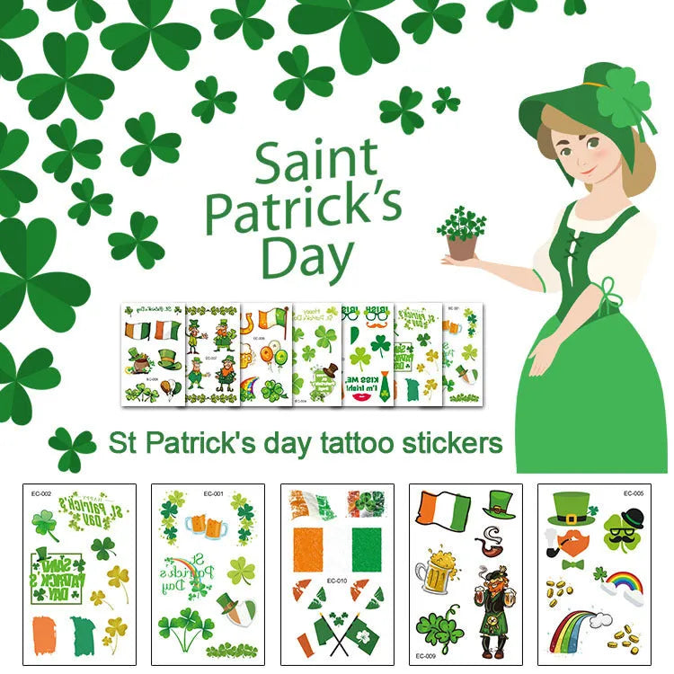 St Patrick's Day clover temporary tattoo sticker on paper, 120mm by 75mm.