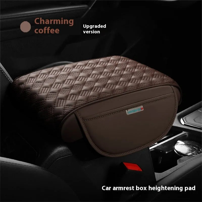 Leather automobile armrest heightening insole 32x22x5.5cm in elegant gray on car centre console