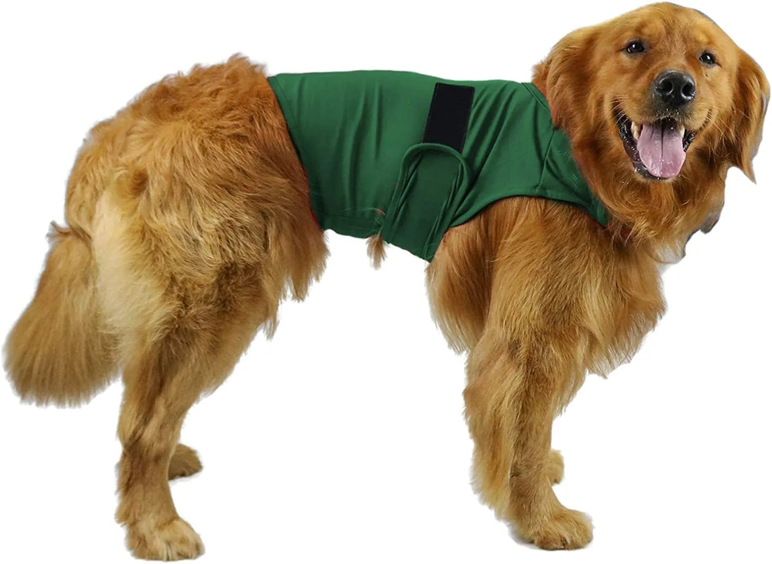 Brown dog anxiety tank top made from Ponte-de-Roma fabric for separation anxiety relief