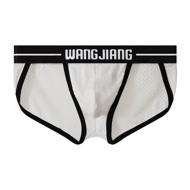 Ice silk mesh breathable men's triangle underwear in black, quick-dry sports briefs