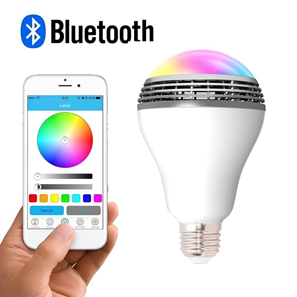 E27 smart Bluetooth speaker light bulb with white and multi-coloured LED glow