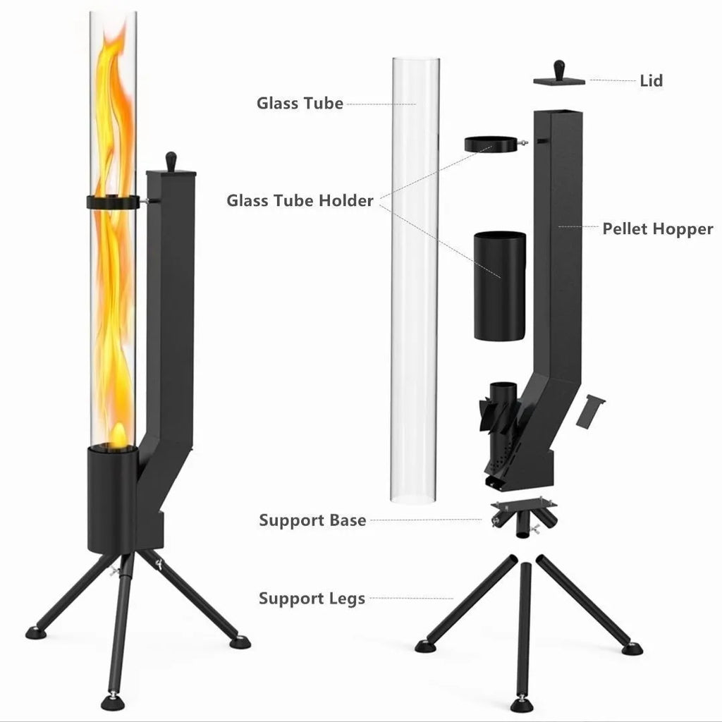 Vertical iron rocket furnace heating stove for courtyard and garden wood burning