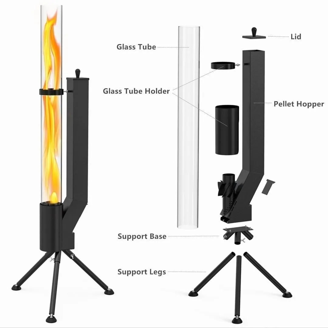 Vertical iron rocket furnace heating stove for courtyard and garden wood burning