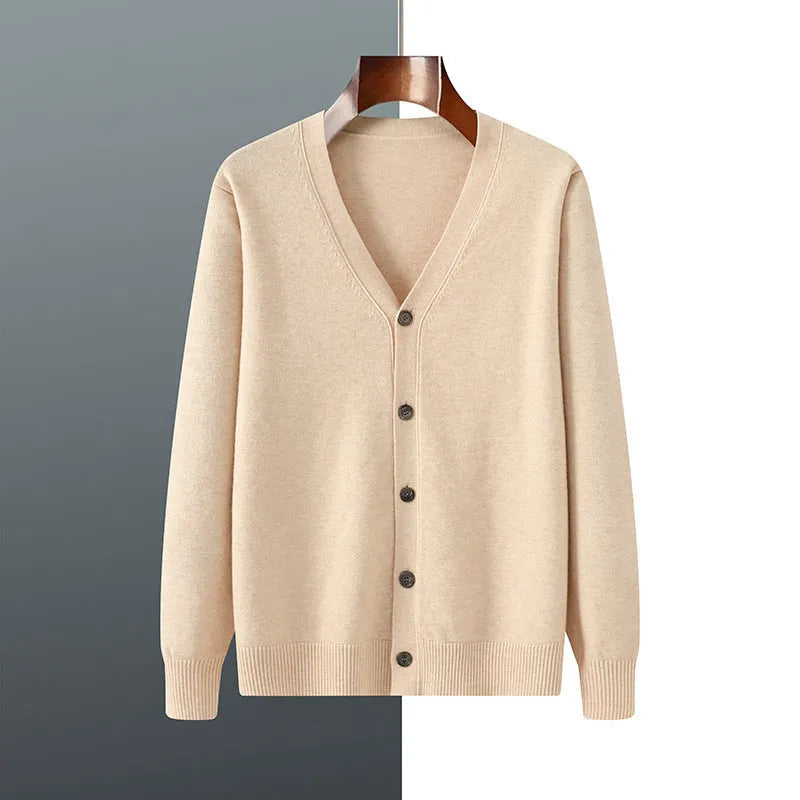 Men's Andy velvet loose cardigan coat in V-neck design with long sleeves showing colour options