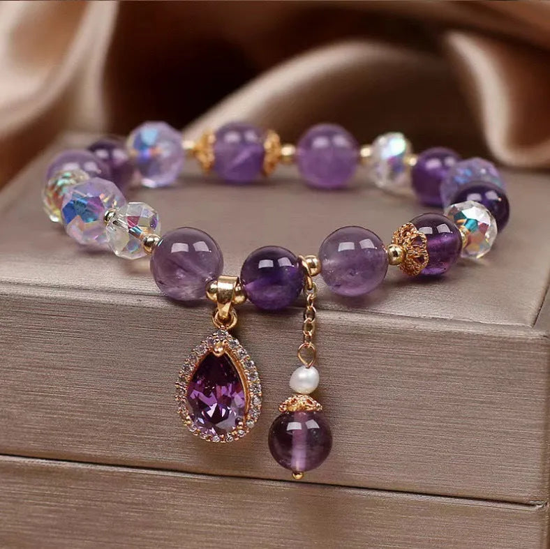 Purple amethyst bracelet for women with micro-inlay crystal processing
