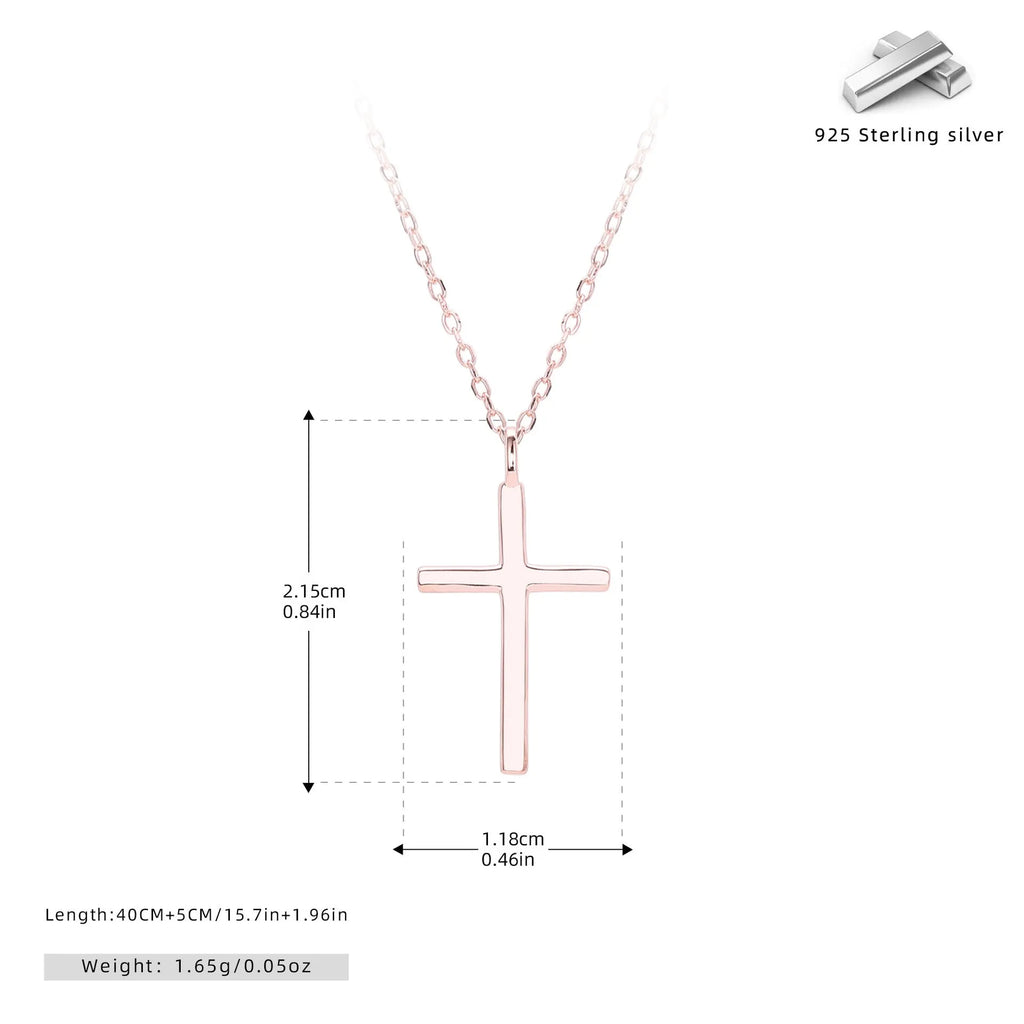 S925 sterling silver necklace with simple cross pendant on O-chain in gold, platinum, or rose gold plating