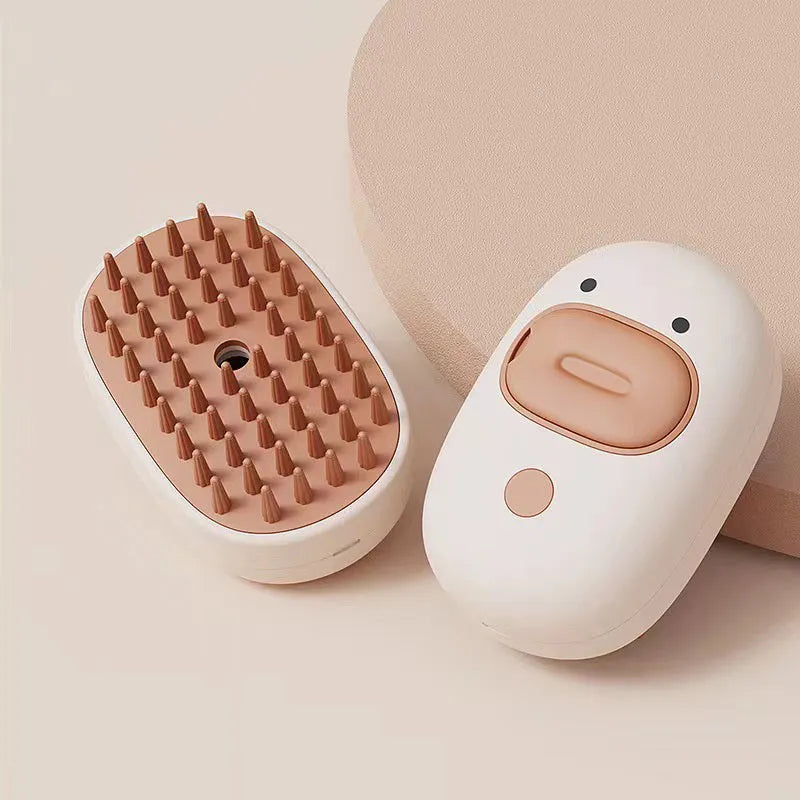 White or yellow rechargeable pet steam brush with water tank for dogs and cats