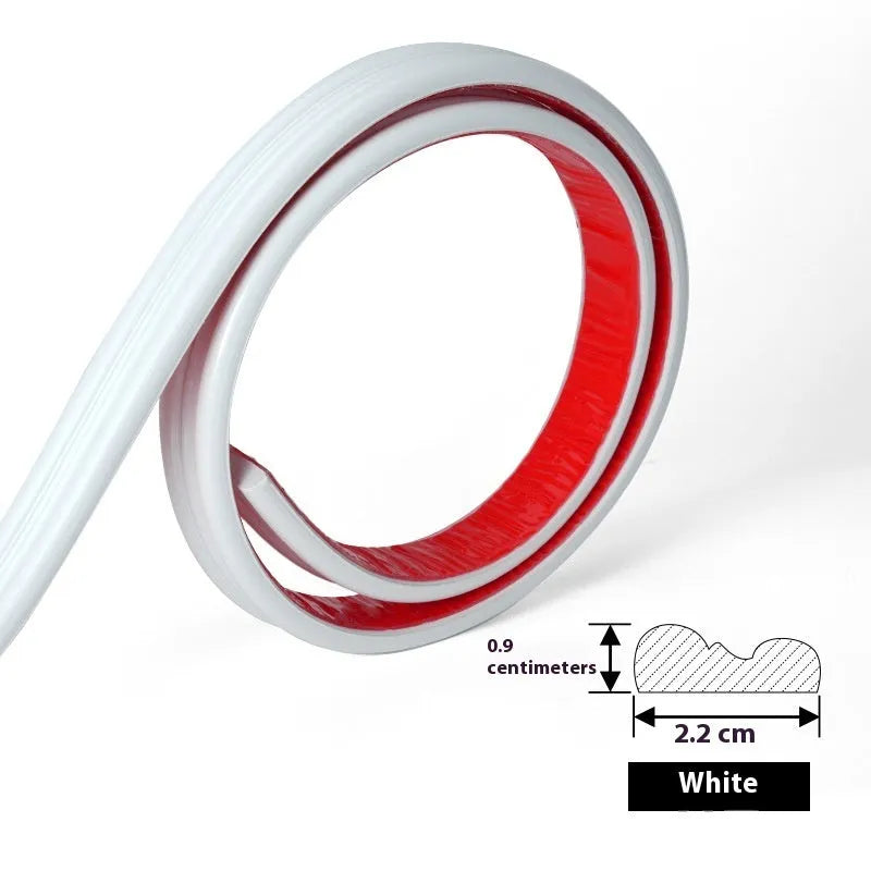 Flexible PVC self-adhesive edge banding trim roll in black, gold, silver, and white colour options.