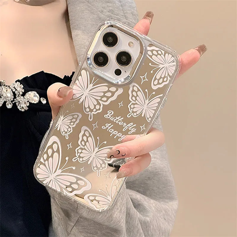 Three-in-one transparent TPU phone case with mirror, bow, and bracelet for iPhone 15 Pro Max