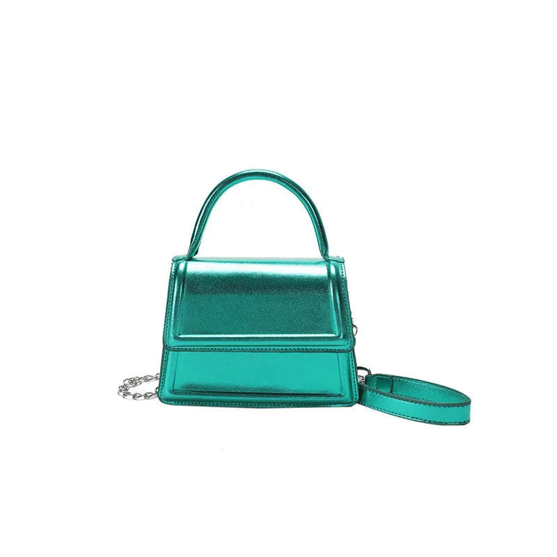 PU leather retro crossbody bag in horizontal square shape with sewing line detail