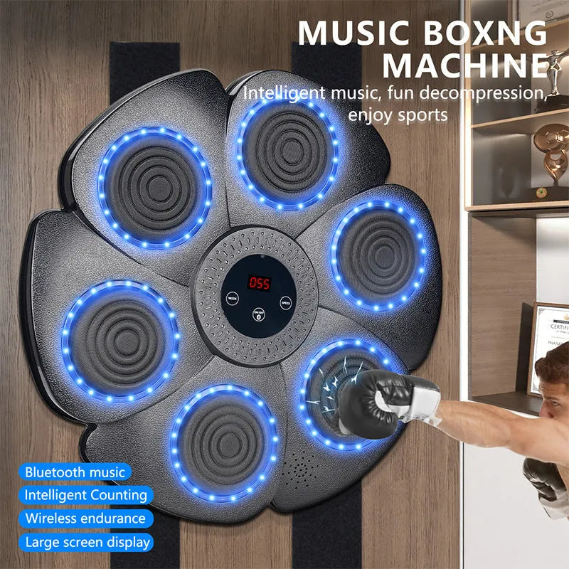 Black smart music boxing machine wall target with LED lights and half-finger gloves