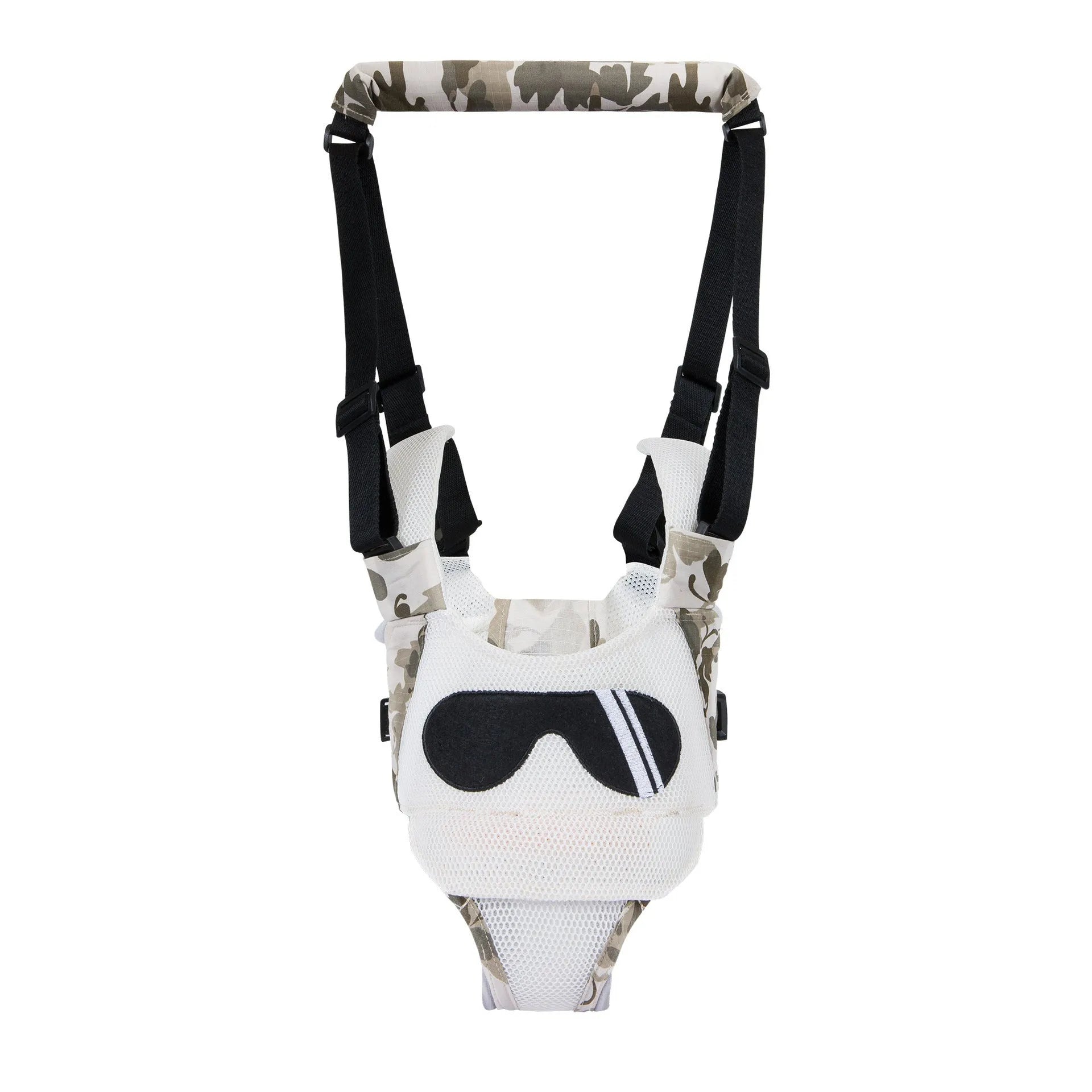 Baby walking harness belt with adjustable straps and removable crotch support in blue colour