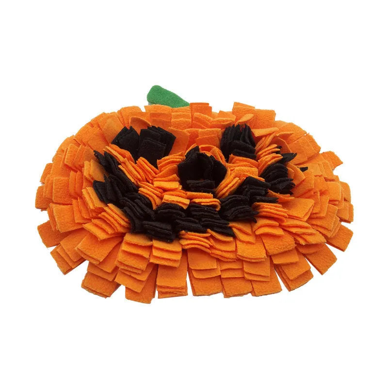 Orange pumpkin-shaped woollen pet smell mat for dog slow feeding training
