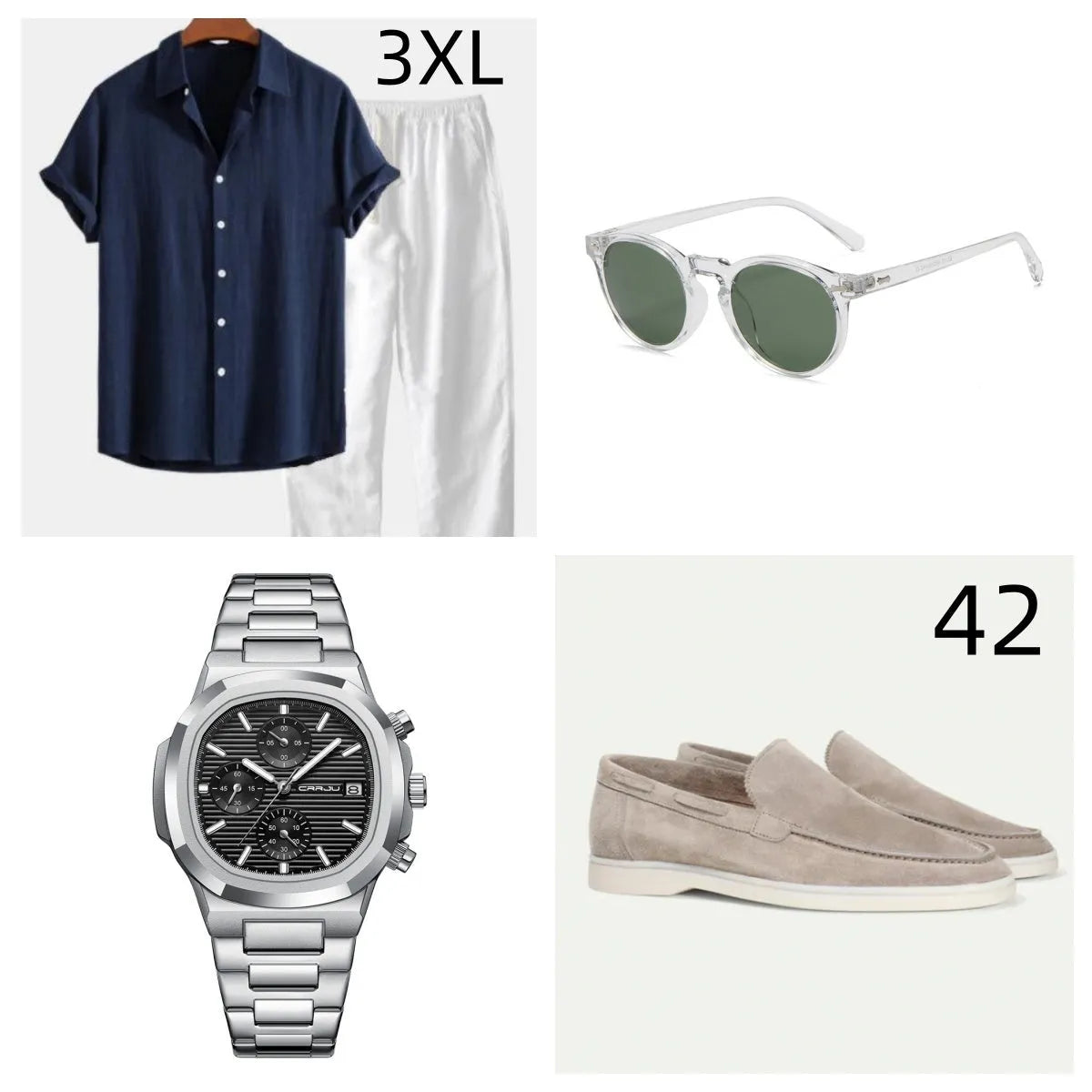 Cotton linen casual beachwear short sleeve suit with trousers and accessory set