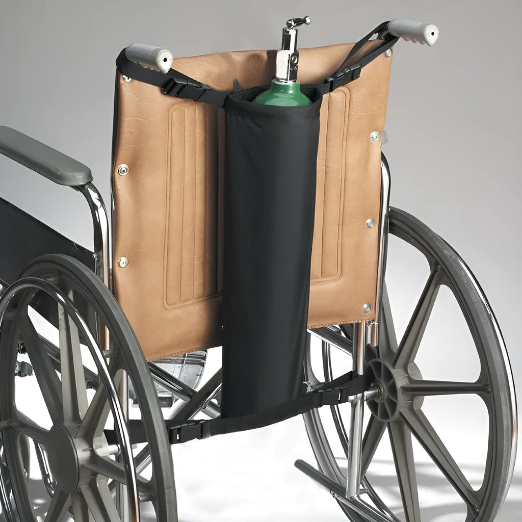 Black cylindrical wheelchair pannier bag for oxygen cylinder storage made from 600D Oxford cloth