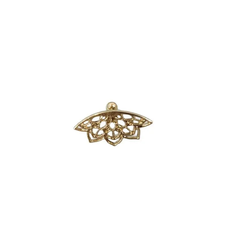 Geometric spider web stud earrings with electroplated gold and silver metallic finishes